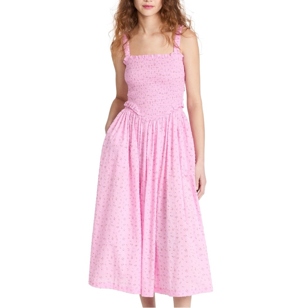Tach Clothing Amelie Pink Floral Cotton Voile Smocked Sleeveless Midi Maxi Dress